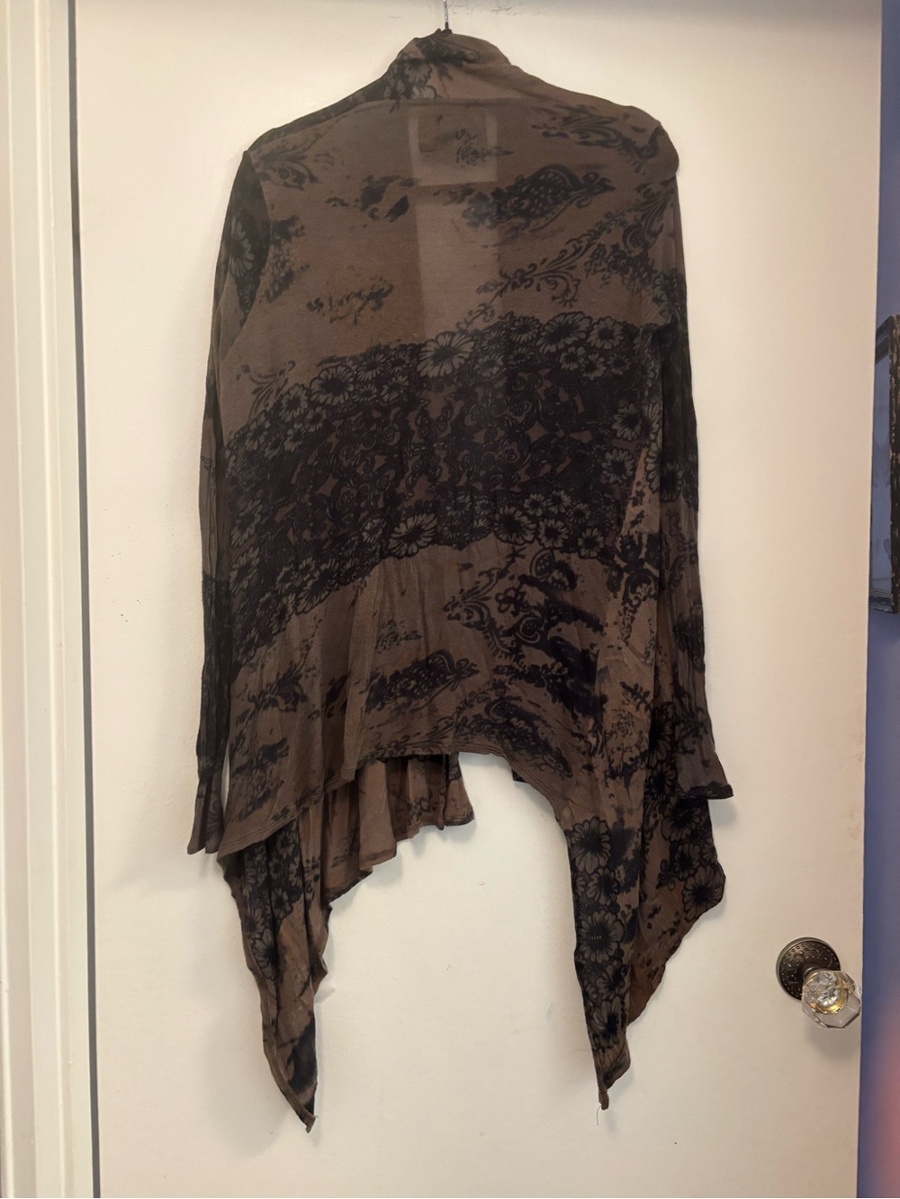 All Saints Brown Racerback Handkerchief-Hem Dress Black Floral Print w cardigan - Picture 6 of 9